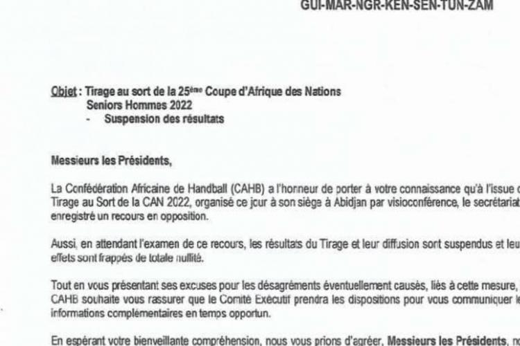 Handball : la CAHB suspend les résultats du tirage au sort