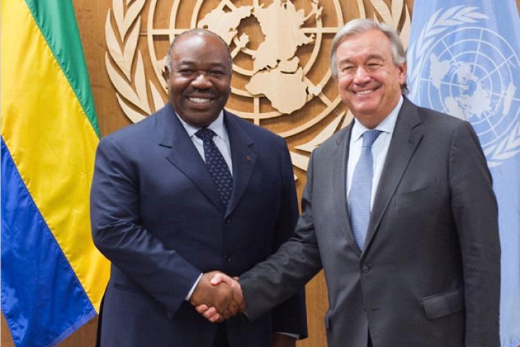 Le président Ali Bongo Ondimba et le secrétaire général de l'ONU, Antonio Guterres 